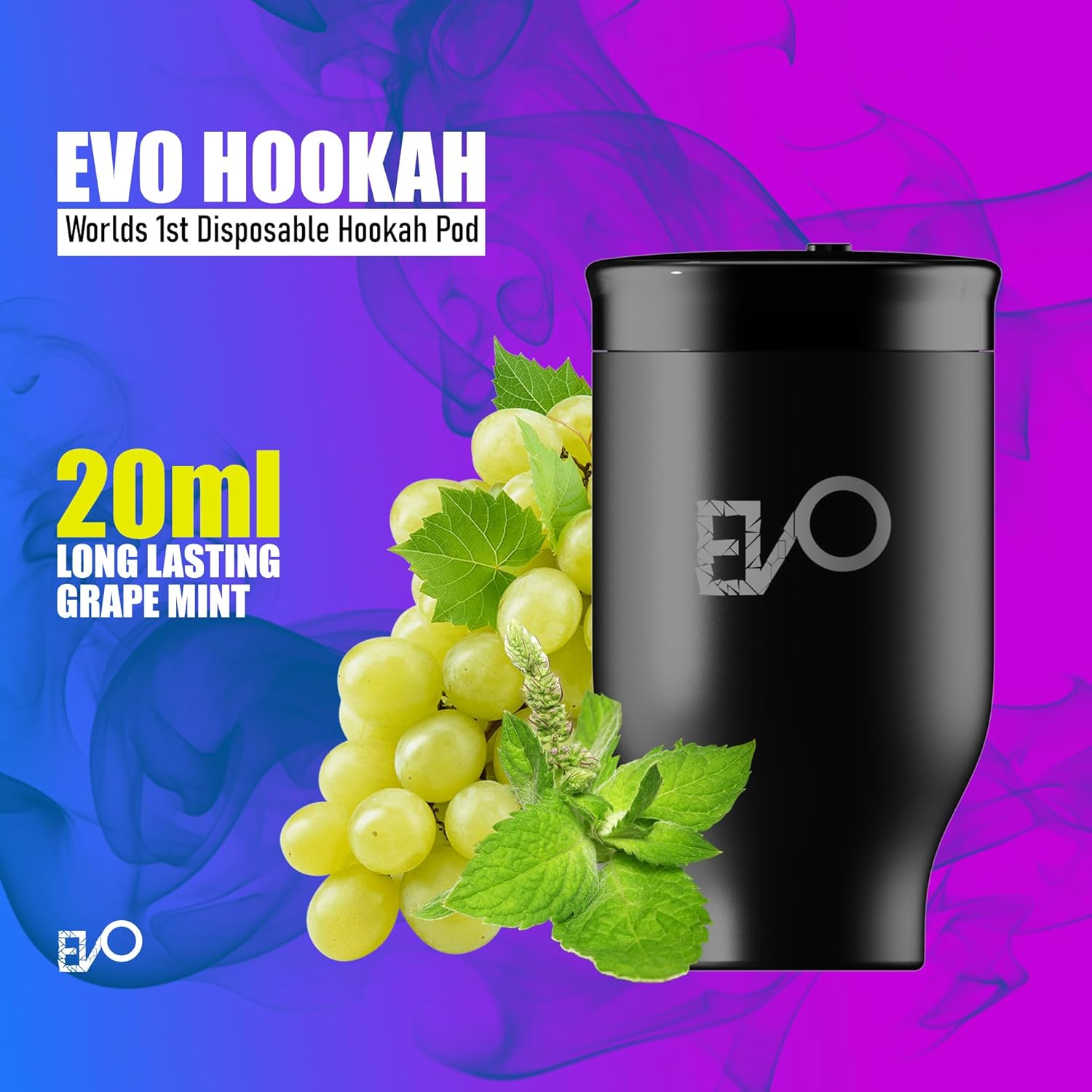 EVO Rechargeable Hookah Pod Set (Flavors: Grape Mint) - Tobacco & Nicotine Free