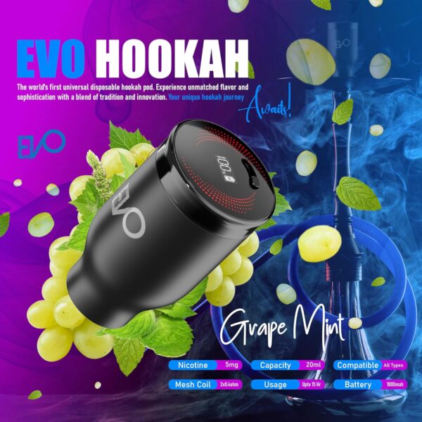 EVO Rechargeable Hookah Pod Set (Flavors: Grape Mint) - Tobacco & Nicotine Free