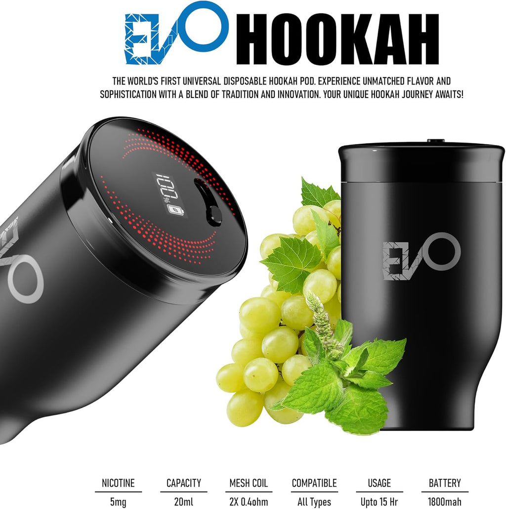 EVO Rechargeable Hookah Pod Set (Flavors: Grape Mint) - Tobacco & Nicotine Free