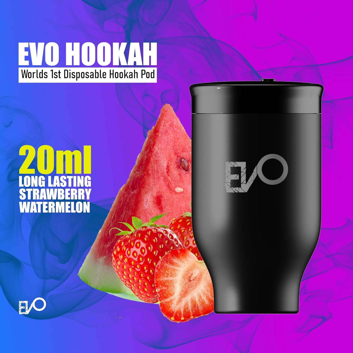 EVO Rechargeable Hookah Pod Set (Flavors: Strawberry Watermelon) - Tobacco & Nicotine Free