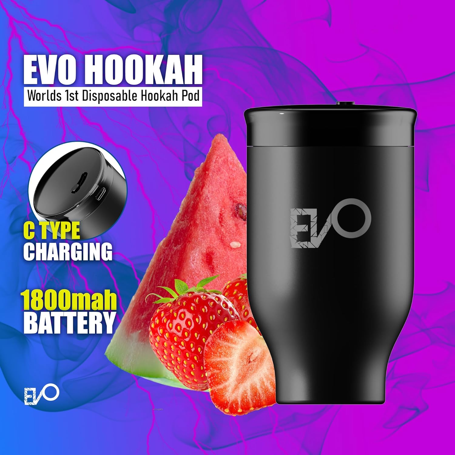 EVO Rechargeable Hookah Pod Set (Flavors: Strawberry Watermelon) - Tobacco & Nicotine Free
