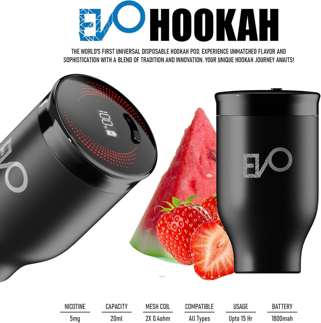 EVO Rechargeable Hookah Pod Set (Flavors: Strawberry Watermelon) - Tobacco & Nicotine Free