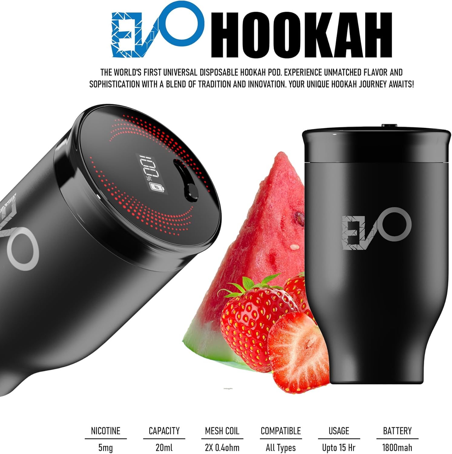 EVO Rechargeable Hookah Pod Set (Flavors: Strawberry Watermelon) - Tobacco & Nicotine Free
