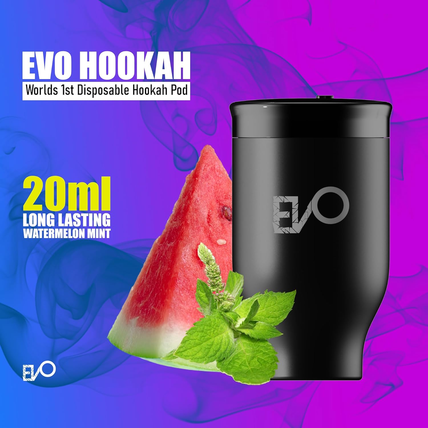 EVO Rechargeable Hookah Pod Set (Flavors: Watermelon Mint) - Tobacco & Nicotine Free