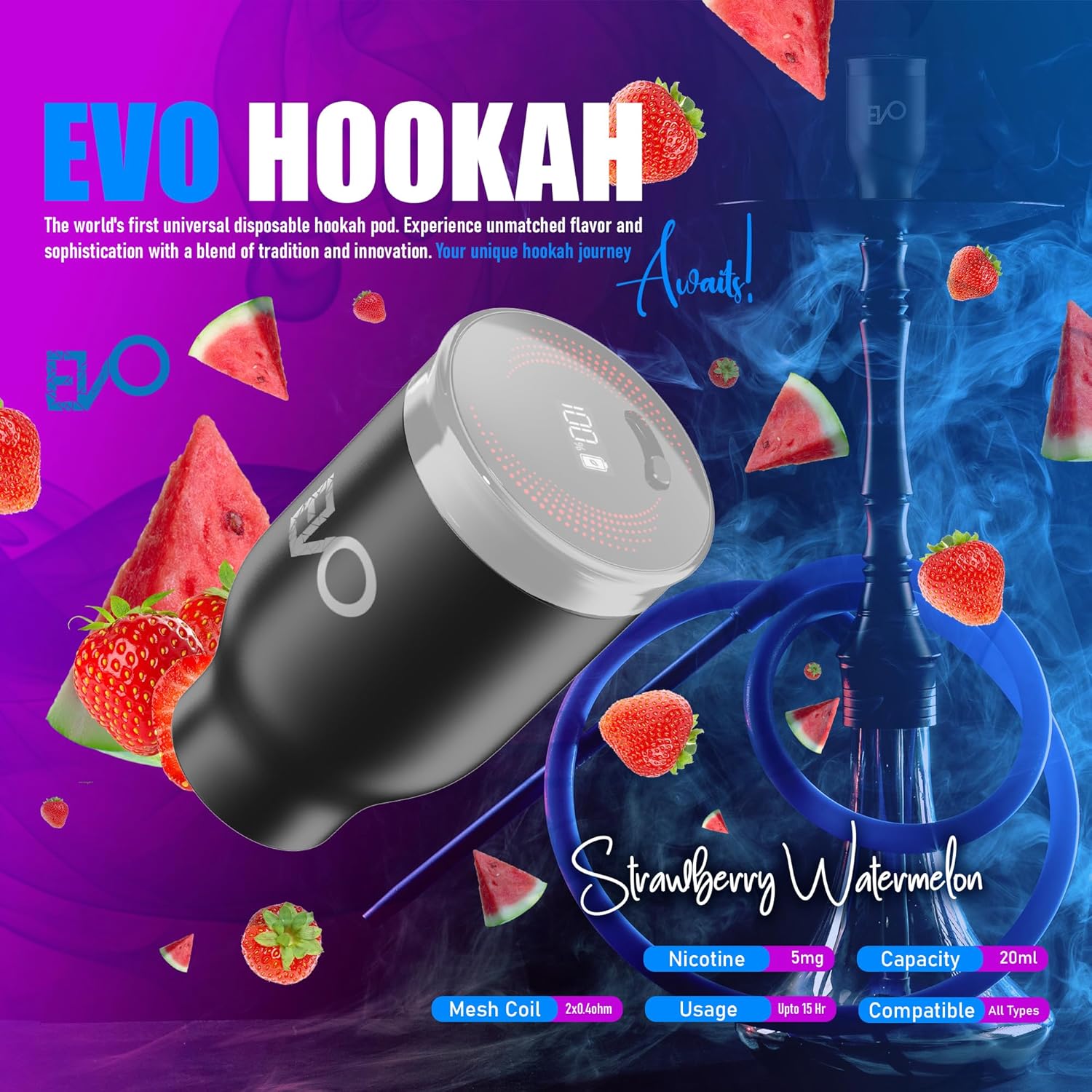 Hookah Electric Pod (Strawberry Watermelon) - Tobacco & Nicotine Free