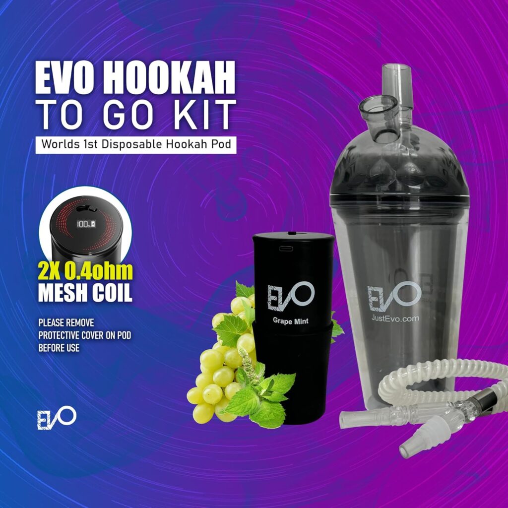 Rechargeable Hookah To Go Kit (Flavors: Grape Mint) - Tobacco & Nicotine Free