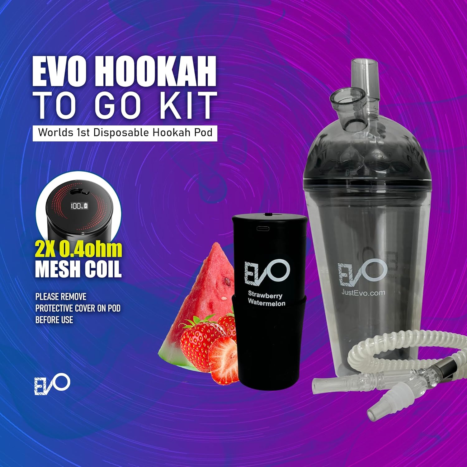 Rechargeable Hookah To Go Kit (Flavors: Strawberry Watermelon) - Tobacco & Nicotine Free
