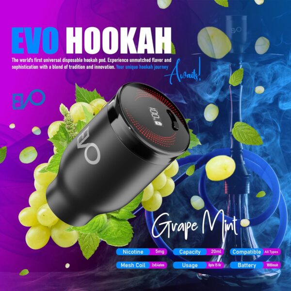 EVO Rechargeable Hookah Pod Set (Flavors: Grape Mint) - Image 5